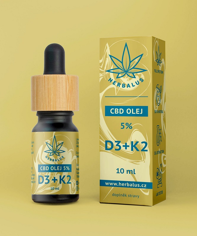 Herbalus CBD Olej 5% - D3+K2 10 ml | Dentimedshop.cz