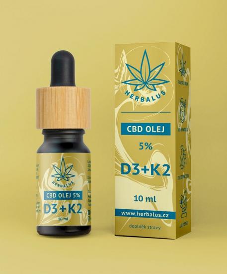 Herbalus CBD Olej 5% - D3+K2 10 ml