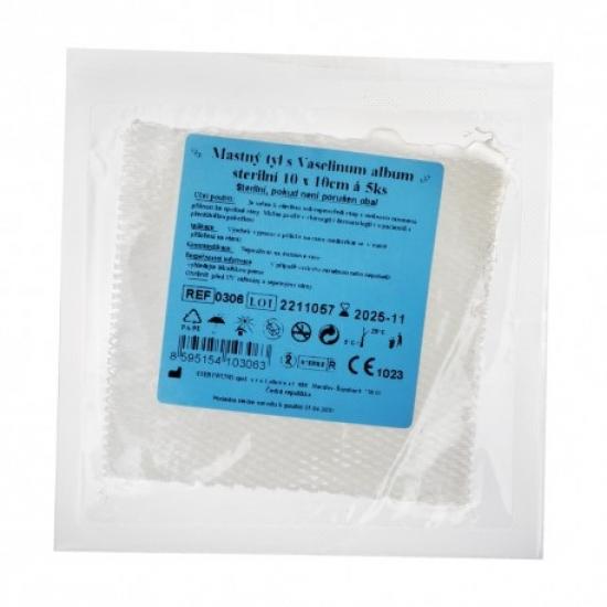 Mastný tyl sterilní s Vaselinum album 10x10cm, bal. 5ks
